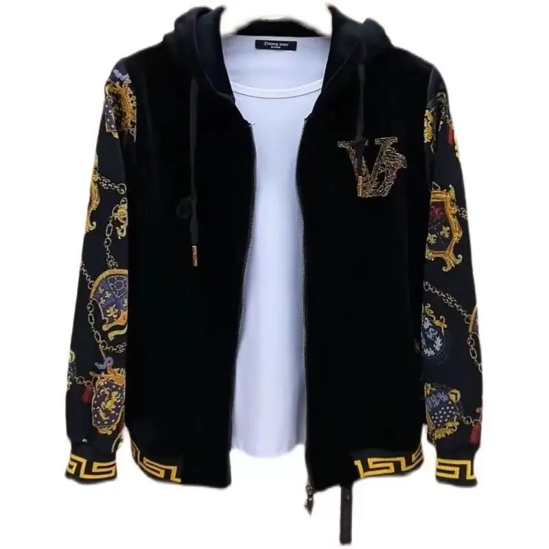 2026 new men's golden velvet casual two-piece set spring new