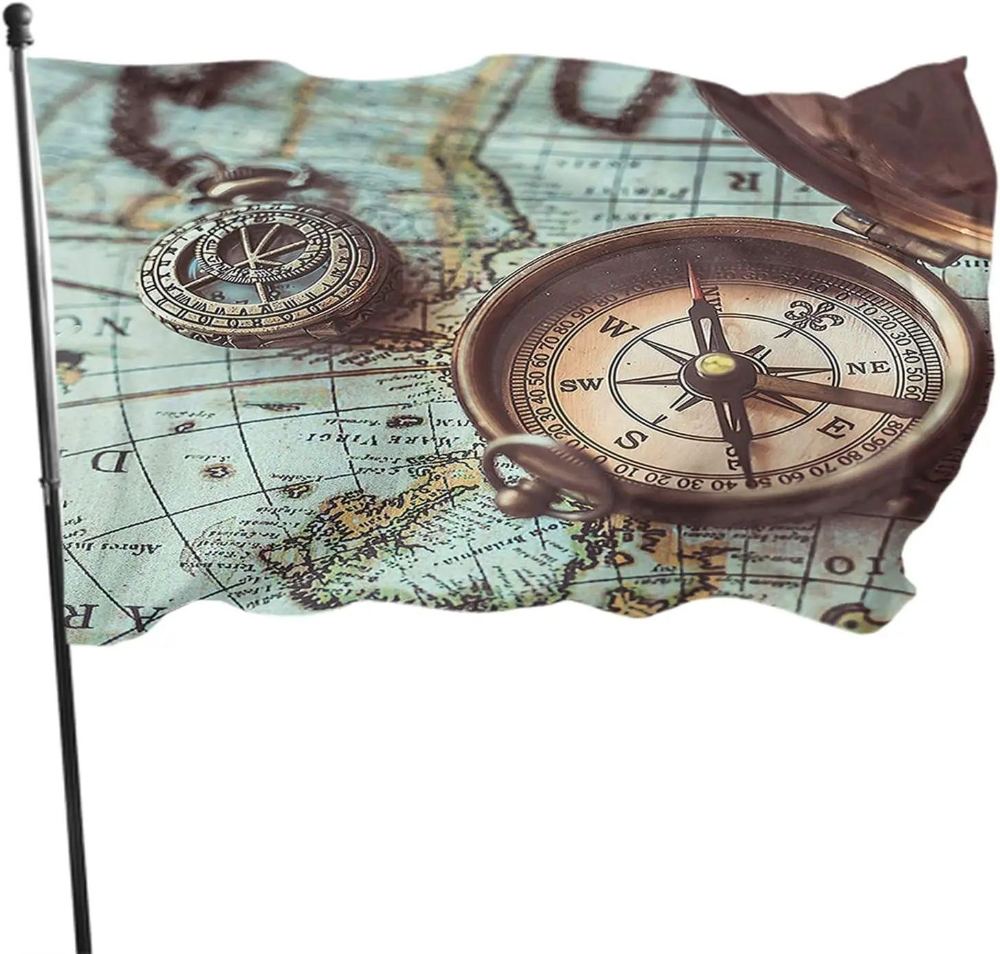 Compass Flag Vintage Ocean Sea Bronze Nautical Sailing Map Outdoor Flags Large Welcome Yard Home Garden Decoration for Women Men