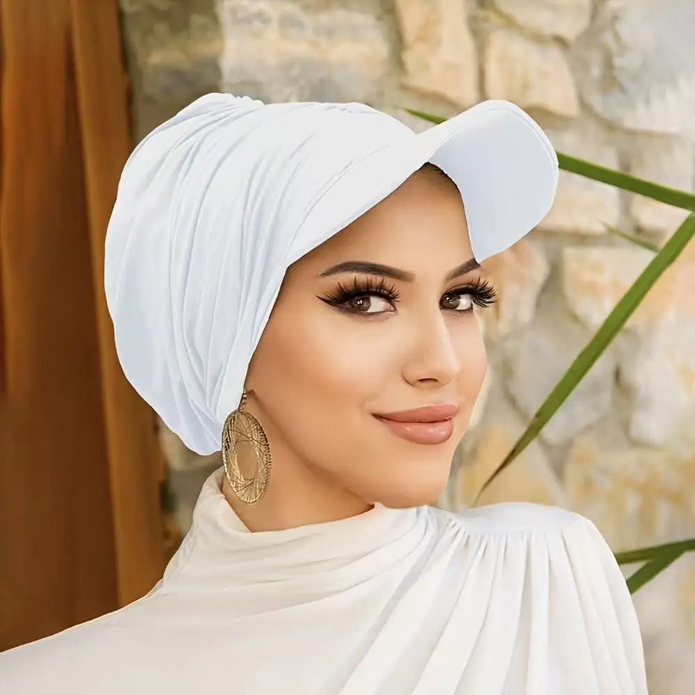 Women Visor Hat Wide Brim Pre-Tied Sunscreen Turban Baseball Cap Headscarf Muslim Hijab Outdoor Bonnet Head Wrap Turbante Mujer