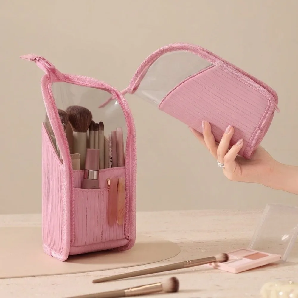 Large Capacity Vertical Cosmetic Bag Portable Visible Makeup Brush Case Waterproof Standing Travel Storage Pouch Travel