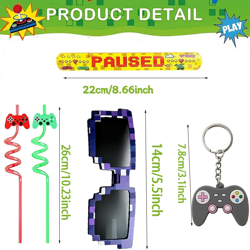 42-teiliges Videospiel-Party-Set Gamer Geburtstagsparty-Dekorationen Inklusive Gamer-Schlüsselanhänger und Schnapparmbänder für Gaming-Partys – Detail 4