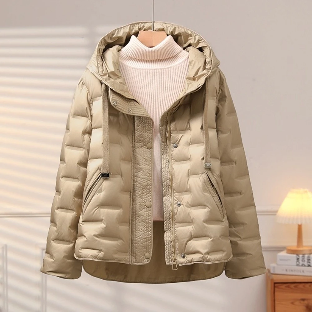 

White duck down short hooded down jacket, women's thickened down jacket, casual, slim-fitting, fashionable, and warm outerwear