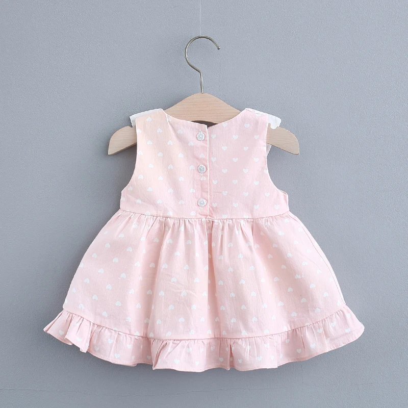 Baby Girl Dress Summer Girls Solid Color Collar Tie Heart Printed Bottom Lace Sleeveless Princess Dress