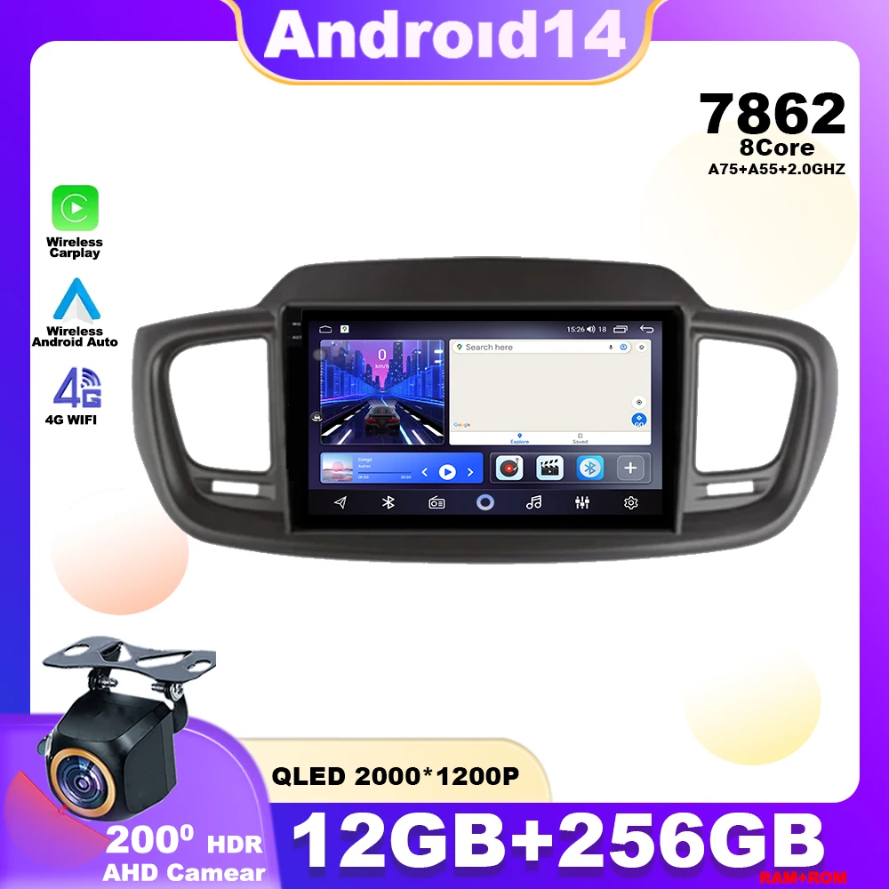 

Android 14 For Kia Sorento 3 2014 - 2017 Car Radio Multimedia Video Player Navigation GPS 4G WIFI With Wireless Carplay QLED DVD