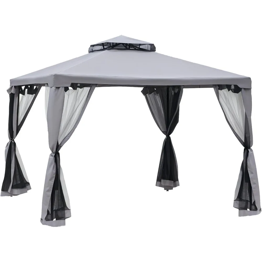 

9.6' x 9.6' Patio Gazebo, Outdoor Canopy Shelter with 2-Tier Roof and Netting, Steel Frame for Garden, Lawn, Backyard, and Deck