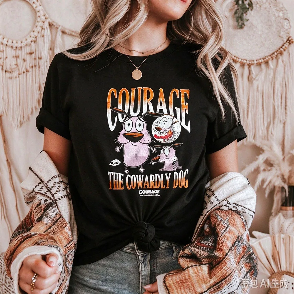 Vintage Courage the Cowardly Dog Cartoon Print Short Sleeve T-Shirt Retro Unisex Graphic Tee 90s Nostalgia Summer Streetwear Top