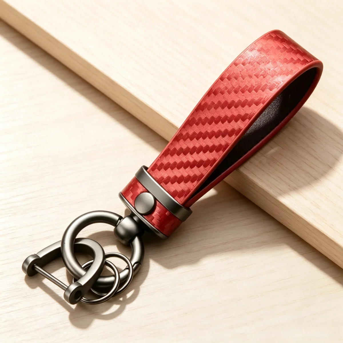 Vintage Schlüsselanhänger aus Crazy-Horse-Leder und Kohlefaser, Auto-Schlüsselhalter, Anti-Verlust-D-Ring, Metall-Schlüsselring-Anhänger für Männer und Frauen, Geschenk – Detail 7