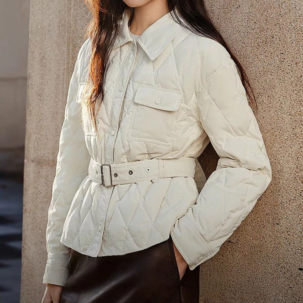 Veste courte rembourrée en coton, taille 2025, nouveau losange fin et fin, automne et hiver
