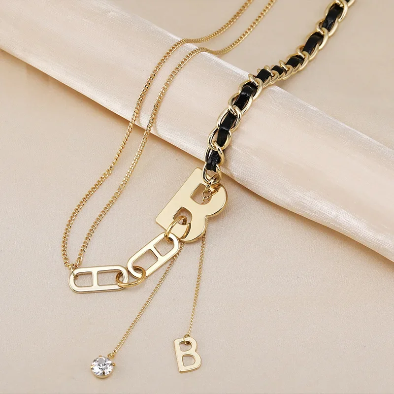 

A brand-new, exaggerated and unique B-shaped necklace, multi-layer tassel collarbone chain, thick titanium steel chain