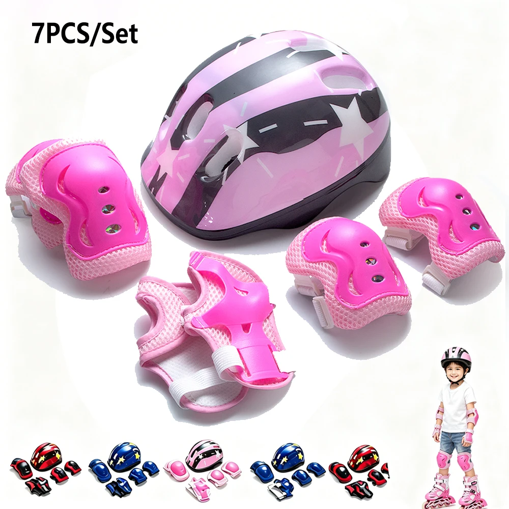 Cycling Protective Gear For Kids - 7Pcs/Set Kids Bike Helmet Pad Set