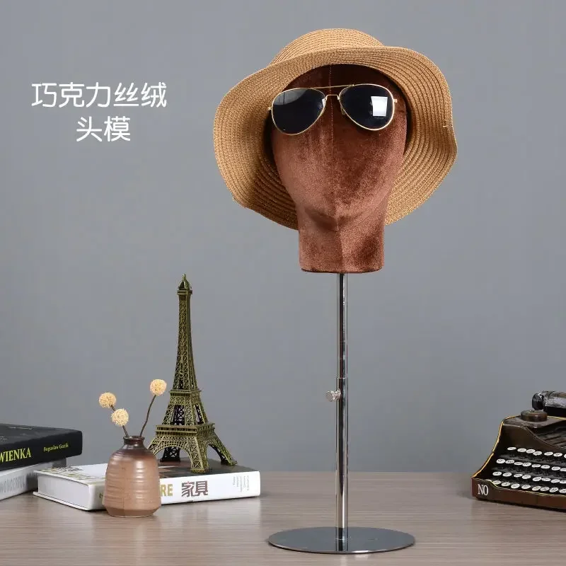 Velvet Fabric Cover Mannequin Head with Iron/Metal Base for Hat Glasses Wigs Making Manikin Display