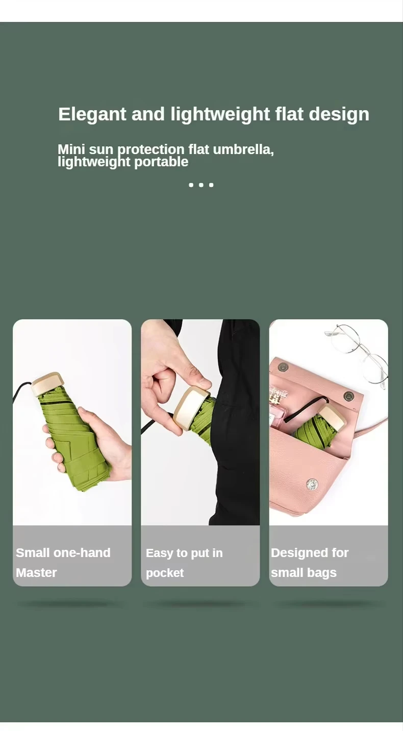 Fünffach faltbares Mini Taschenschirm superleicht für Damen Doppelfunktion Vinyl UV-Blocker Sonne und Regen Kapselstil für Reisen im Freien wasserabweisendes Gewebe ideales Geschenk für Stadtspaziergänge schützt die Ha – Detail 12