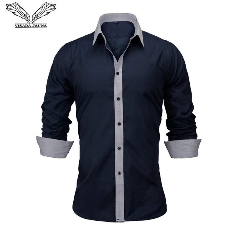 

VISADA JAUNA 2019 Slim Fit Long-Sleeved Shirt Brand Solid Color Wild Shirt Male Boys Dress Suit Big Size S-2XL