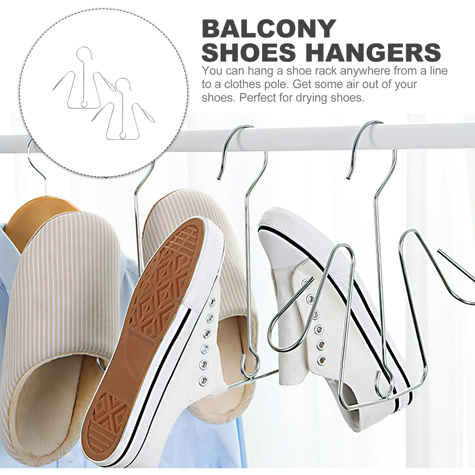 

2Pcs Stainless Steel Balcony Shoe Hangers Double Hook Design Shoe Drying Rack Space Saving Closet Organizer Hanger with Hook