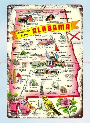 Greetings Map Alabama metal tin sign office decoration ideas