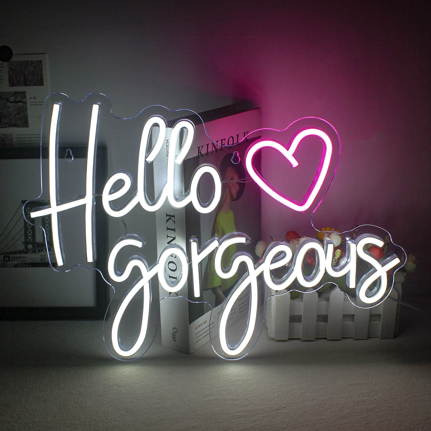 

Hello Gorgeous Neon Signs LED Light Up Sign for Cute Girls Bedroom Room Wall Decor for Party Wedding Decoration USB Powered