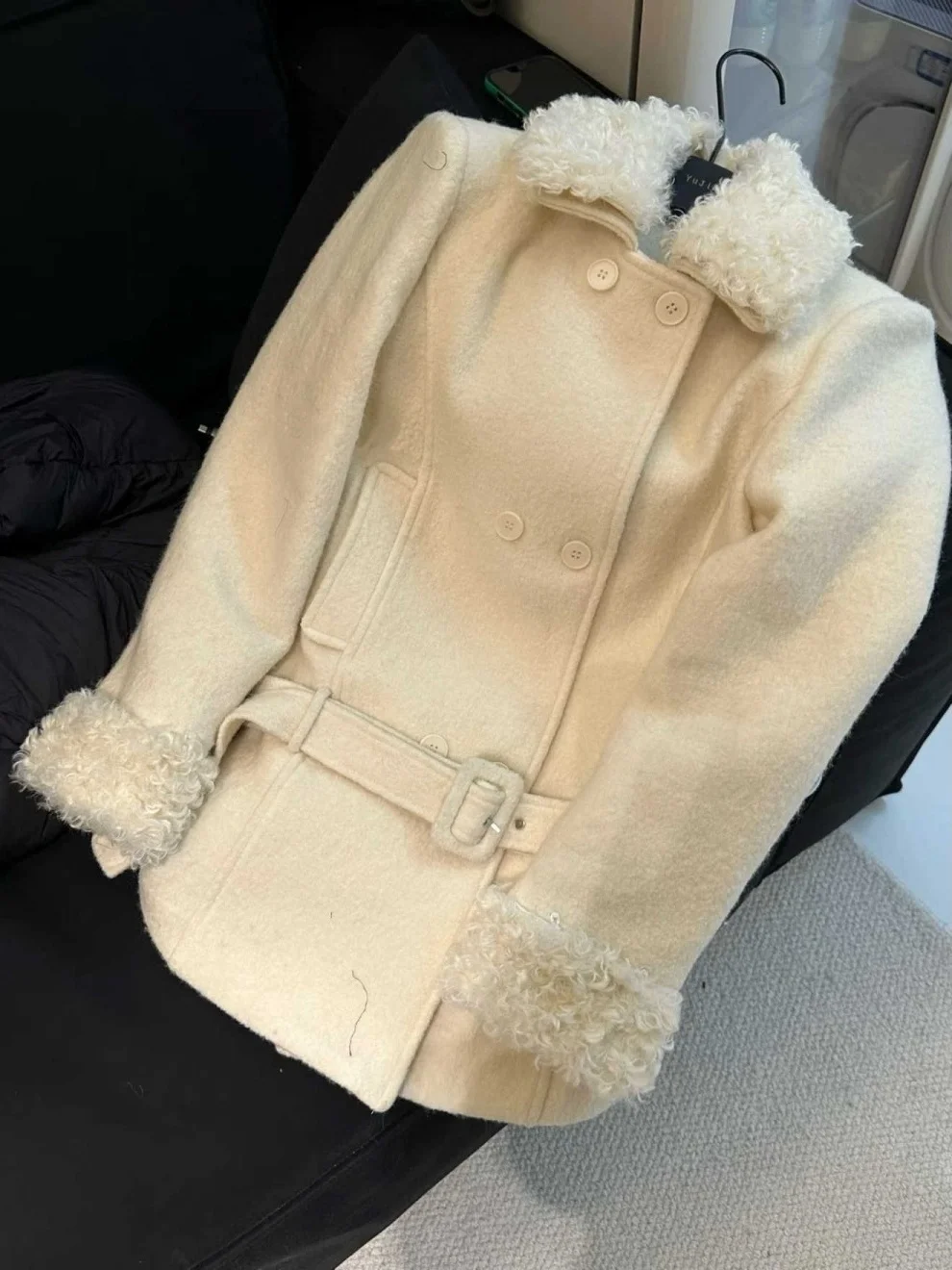 

plus Size Slimming Woolen Coat Double Row Buttons Versatile Sle Casual Pure Color Thiened Long Sve for Young Women