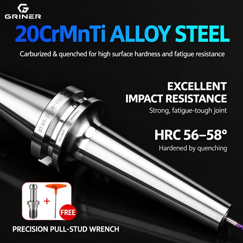GRINER BT40 rear pull handle, BT30 rear pull handle with deep cavity, BT50 conical, CNC dynamic balance,DC04, 06 08 12