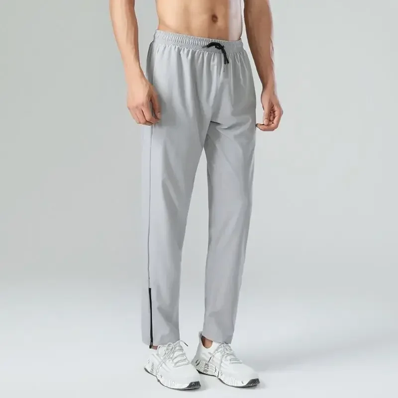 Casual Summer Sports Running Pants Men's Quick Drying Loose Panelled Elastic Waited Pocket Zipper Simple Straight Trousers