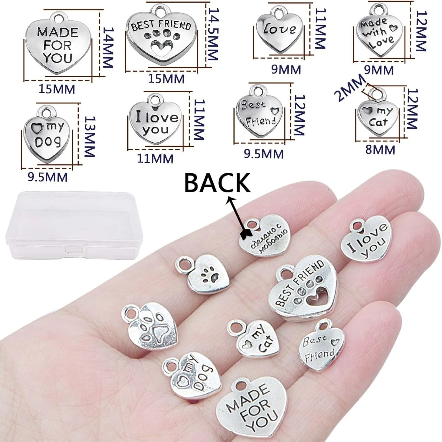 80 قطعة صغيرة على شكل قلب كلمة سحر سبيكة محفورة مع رسالة مختلفة كلمة استرخى المعلقات للمجوهرات قلادة سوار ذاتي الصنع