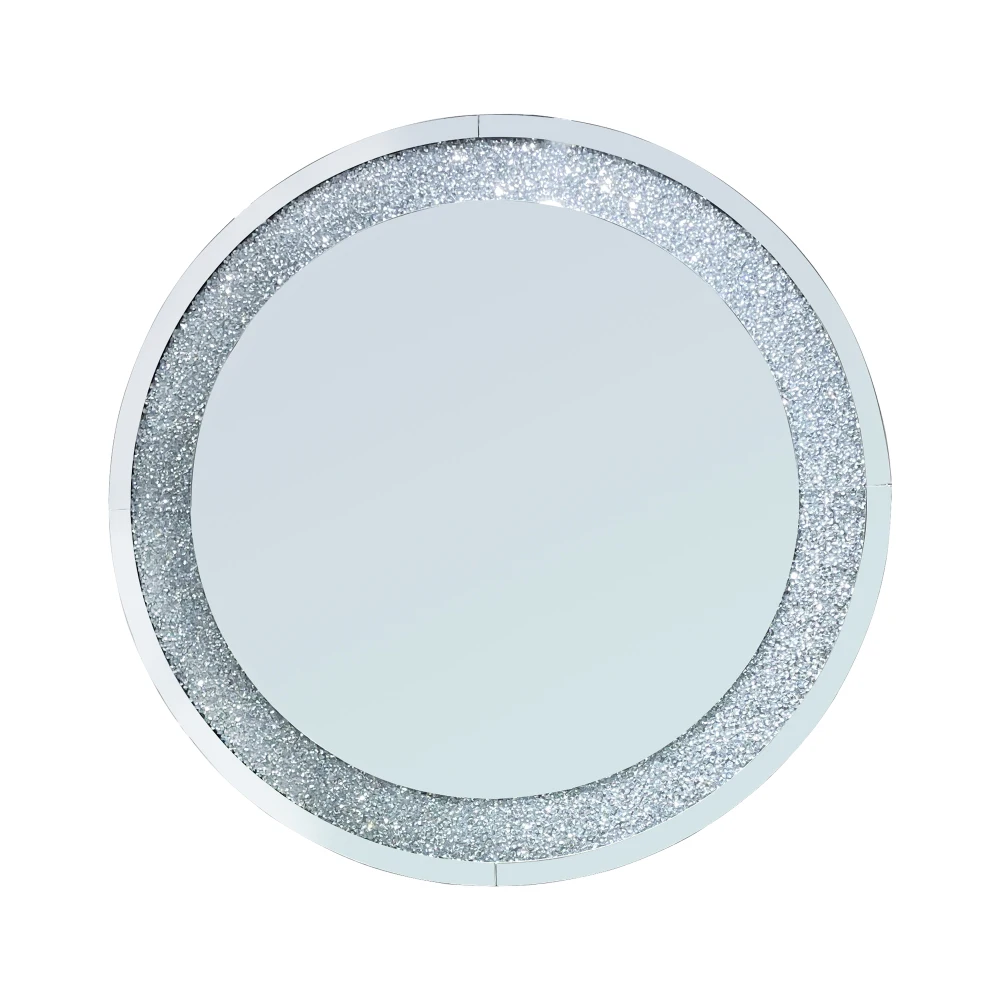 

Sparkly Crystal Crush Diamond Round Wall Mirror 33.46 Inch Silver Decorative Mirror for Home Bathroom Living Room Wall Decor