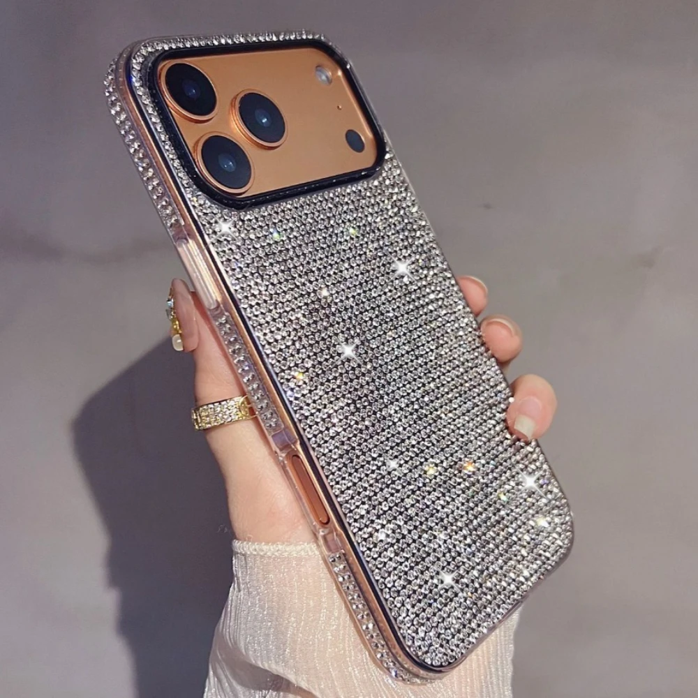 Für 17 16 15 Pro Max Luxus Fall Voll Shinny Diamant Stoßstange Rahmen Abdeckung für iPhone 17 16 11 12 13 14 15 Pro Max Xr 17 Air Cases