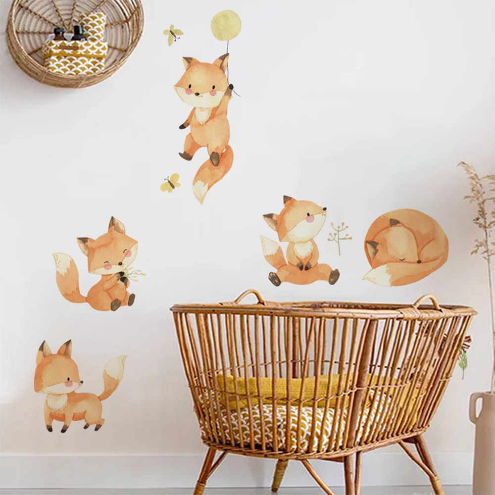 Boho Cartoon Niedlicher Fuchs Freund Tier Wolken Wandtattoo Aquarell Vinyl Kinderzimmer Druck Kinder Jungen Mädchen Zimmer Inneneinrichtung Home Decor