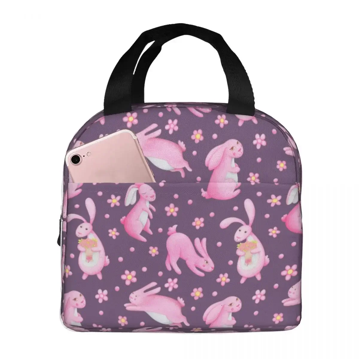 Lunch Bags for Men Women Rabbit Floral Thermal Cooler Waterproof School Oxford Tote Bento Pouch