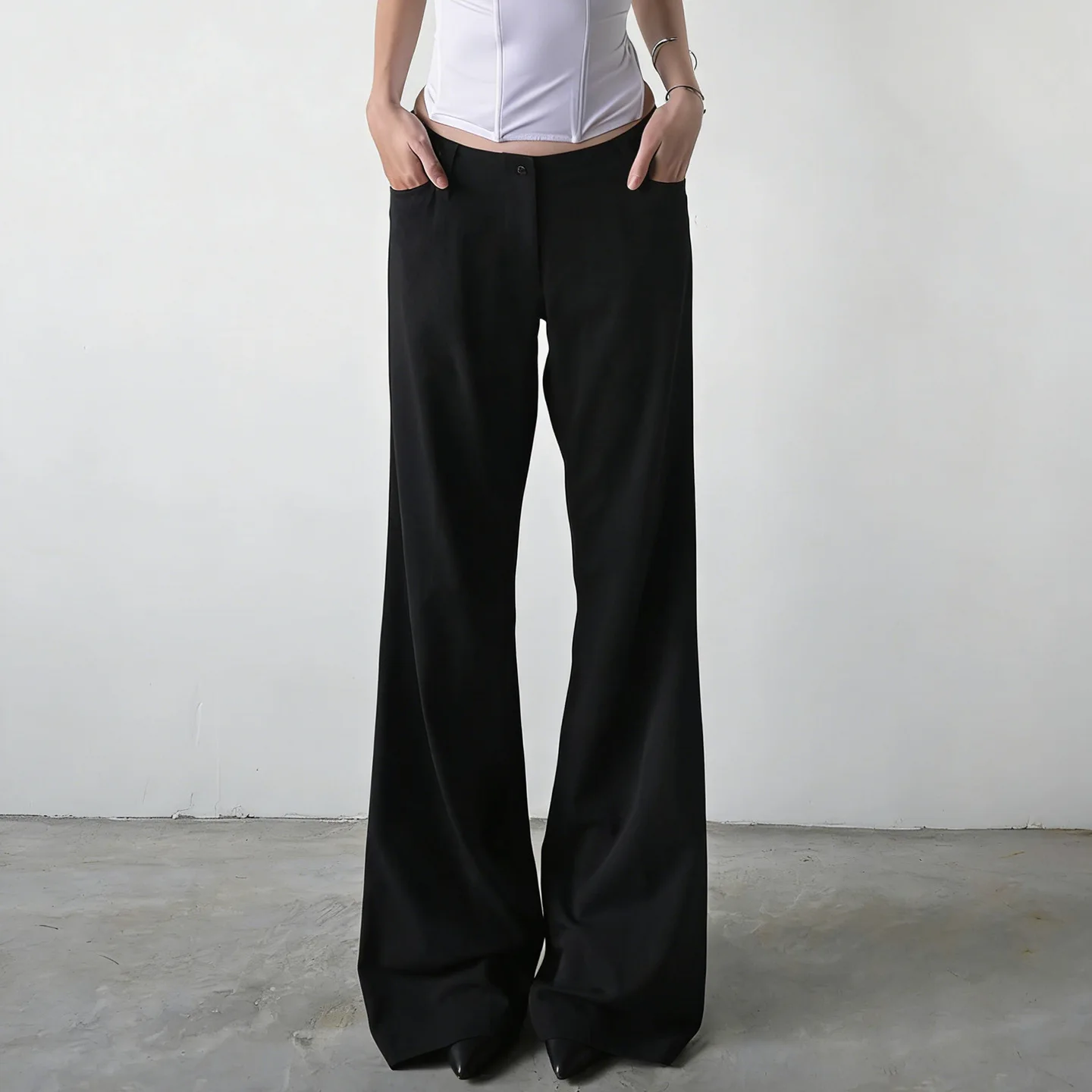 

Брюки в стиле Y2K, черные, для офиса, сексуальные, с низкой посадкой, свободные, повседневные, простые, универсальные