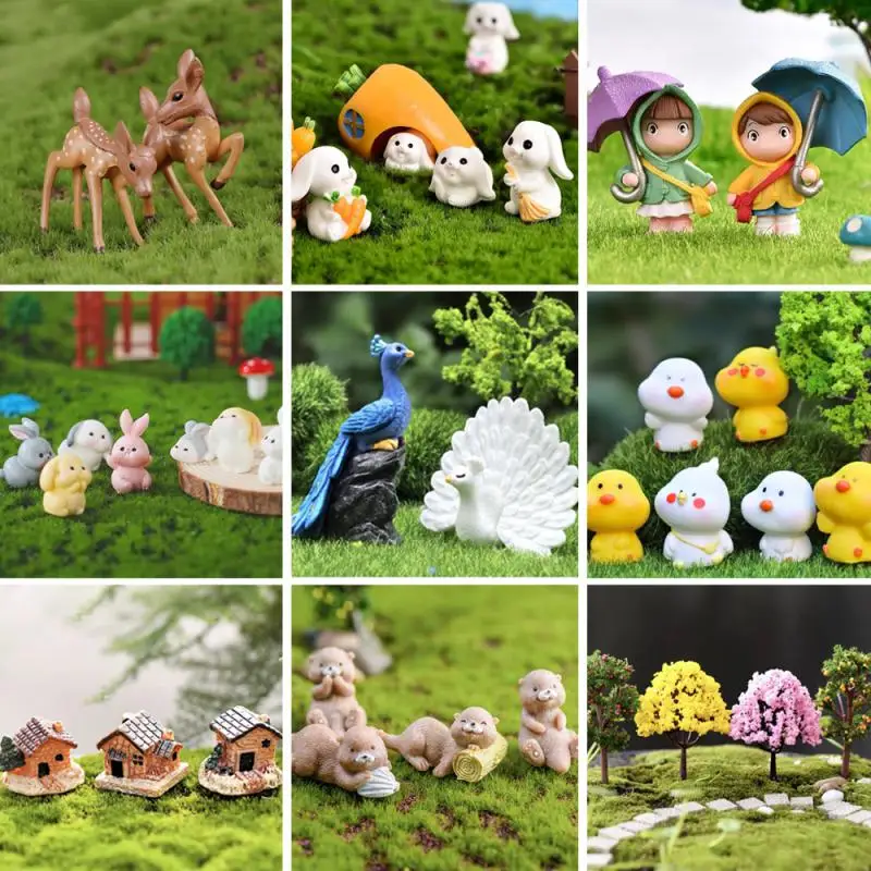 10-2PCS/Sets Animals And Plants Resin Miniature Ornaments Micro-landscape Accessories DIY Handmade Home Decor Crafts Figurines