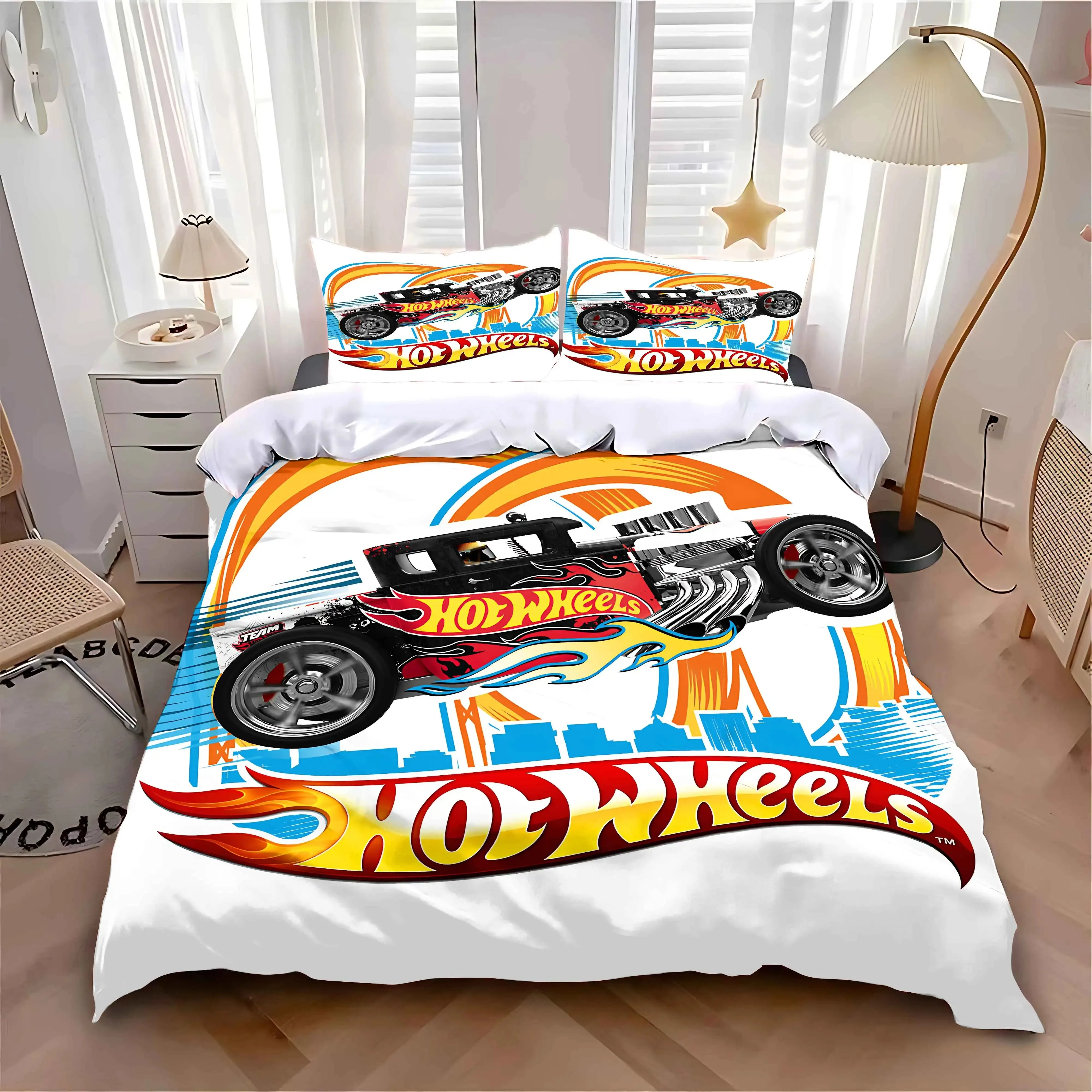 Duvet Cover Pillowcase Bedding Set Adult Boy Girl Bedroom Decoration Children Gift Single Double Large Size Hot W-Wheels Cars