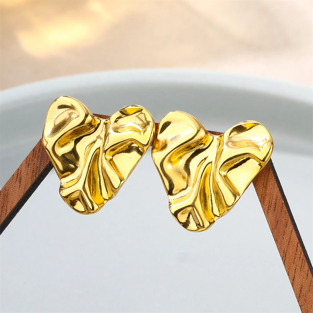 New Personality Grain Heart Stud Earrings For Girl Stainless Steel Love Heart Brincos Feminino Fashion Jewelry