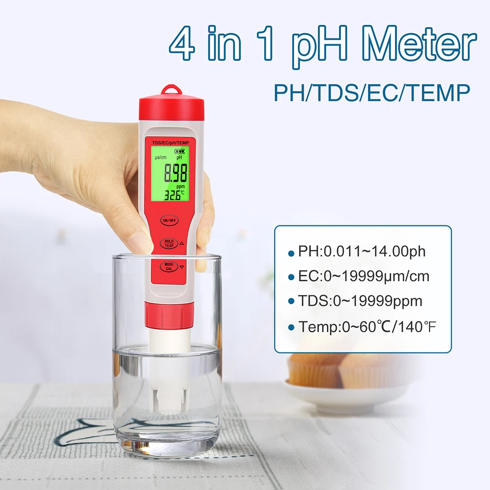 Miernik PH 4 w 1 Tester jakości wody Cyfrowy LCD PH/TDS/EC/TEMP EZ 9908 Tester monitora do basenów Akwaria wody pitnej