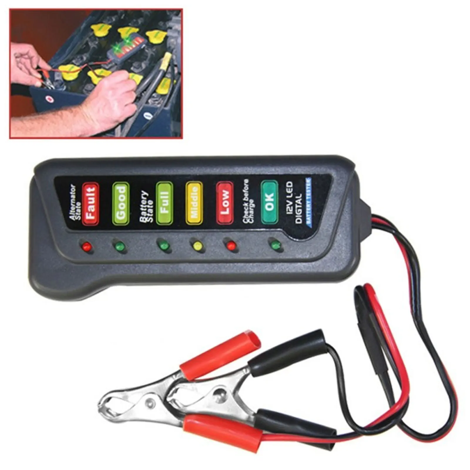 

Mini 12V Car Battery Tester Digital Alternator Tester 6 LED Lights Display Car Diagnostic Tool Auto Battery Tester Analyzer