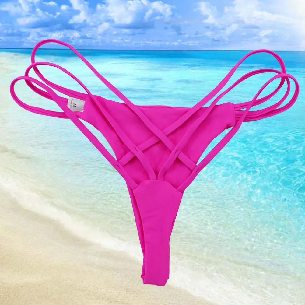 

Strappy Bikini Thong Swim Bottoms Rose Red Size L Women Briefs Beach Swimwear Panties Stretchy Fashion Swim Party