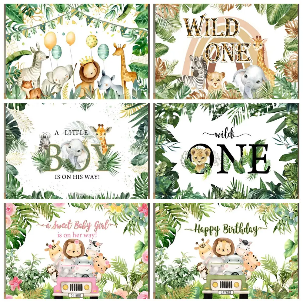 

Tropical Jungle Safari Photography Backdrops Forest Animal Party Newborn Baby Shower Child Birthday Photo Background