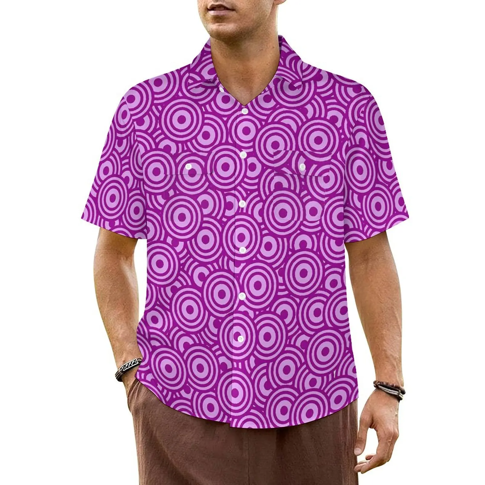 Curve Print Summer Shirt For Men Beach Pescara Purple Casual Shirts Short Sleeve Breathable Graphic Elegant Oversized Blouses