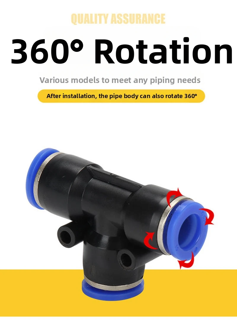 3 Way T shaped Tee Pneumatic 4mm  6mm 8mm 10mm 12mm16mm OD Push In Air Gas Fitting Quick Fittings Connector Water Tbue Fitting