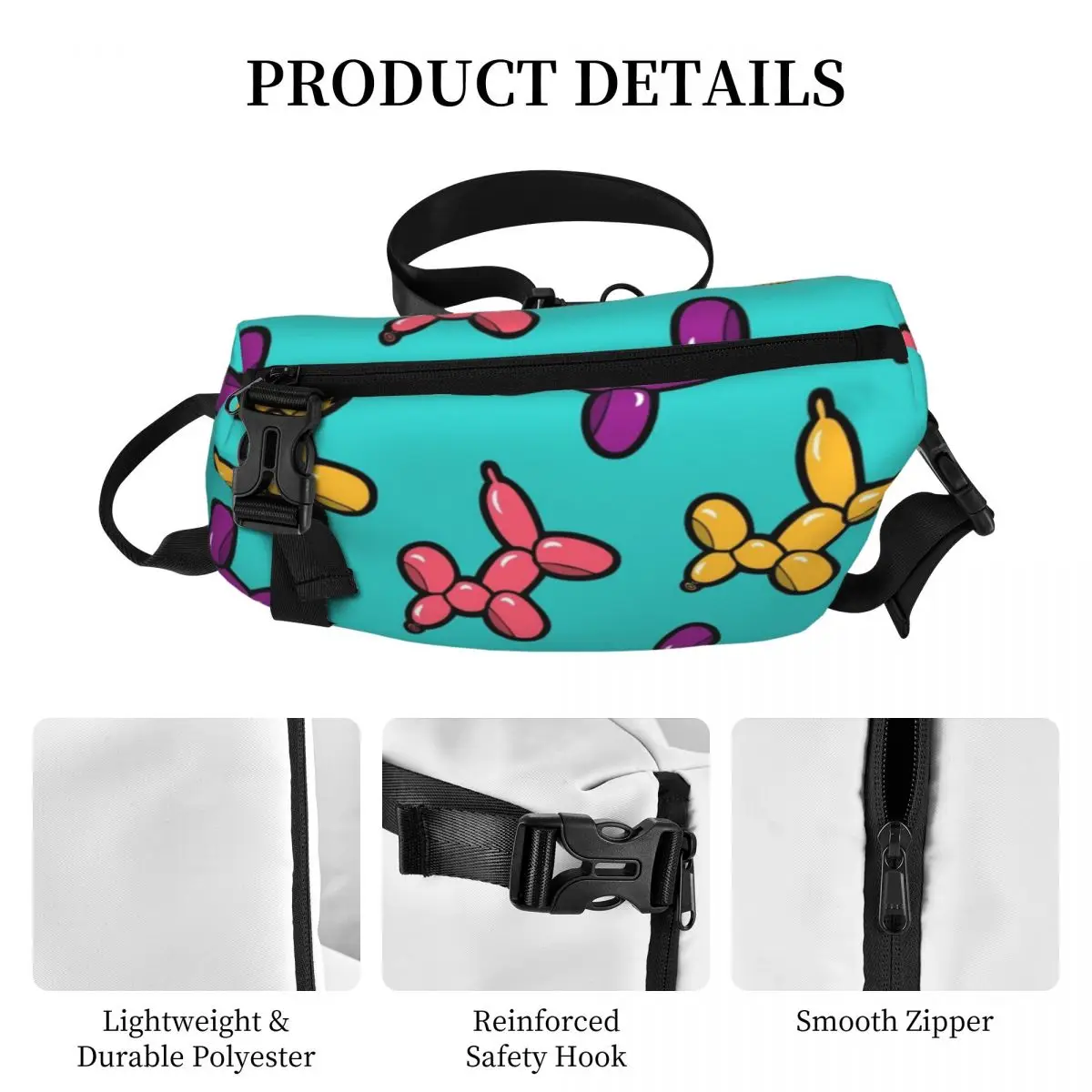 Balloon Animal Chest Bags Male Colorful Dogs Print Designer Shoulder Bag Fun School Small Bag Cycling Fishing Sling Bags