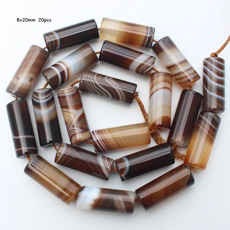 Beautiful 6-17mm Coffe Color Stripe agates Tube Beads 15\