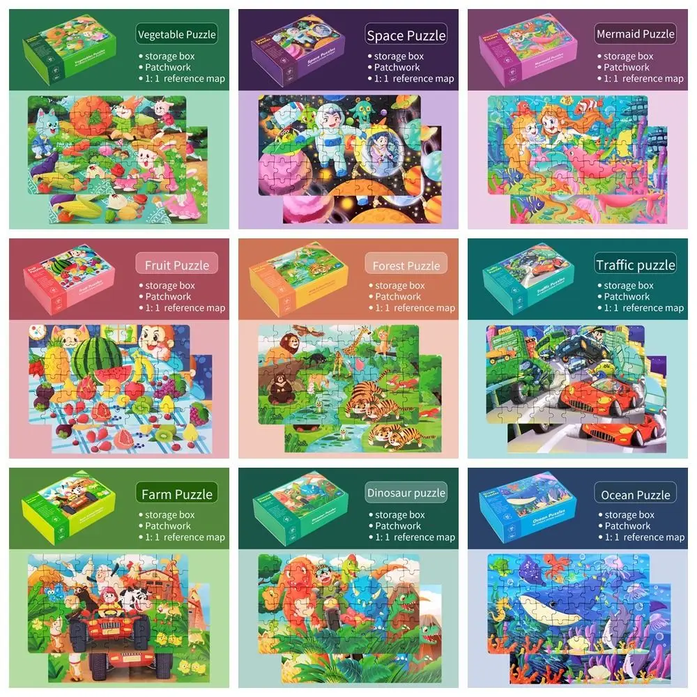 Rompecabezas de papel para niños, juguete interesante de dinosaurio, fruta, juego de inteligencia, aprendizaje cognitivo, juguete para padres e hijos, 60 unids/lote por caja