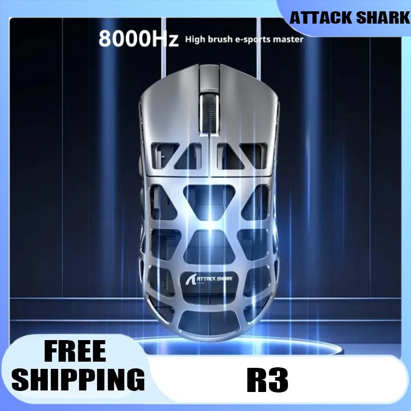 어택 샤크 R3 마우스 마그네슘 경량 PAW3395 트라이 모드 블루투스 무선 CNC 8K 게이밍 휴대용 노트북 데스크탑 태블릿