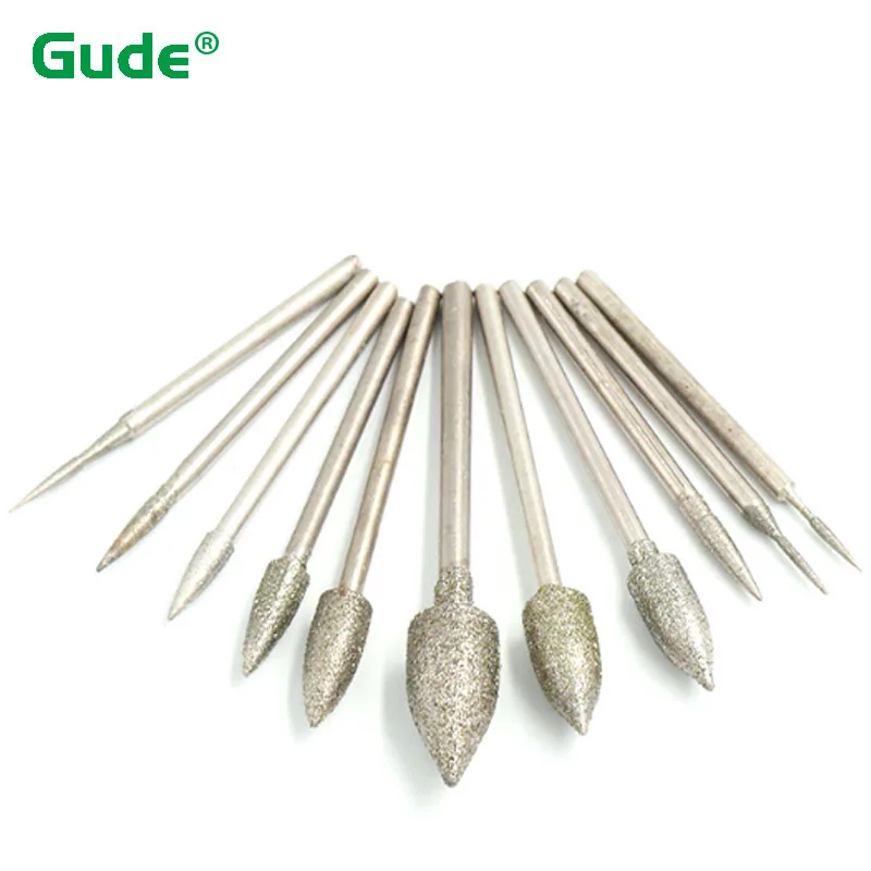 1/2/5Pcs1-8mm Pointed Bullet Pointed Plated Diamond Head Grinding Polishing Engraving Bit for Dremel Rotary Tools 2.35/3mm Shank