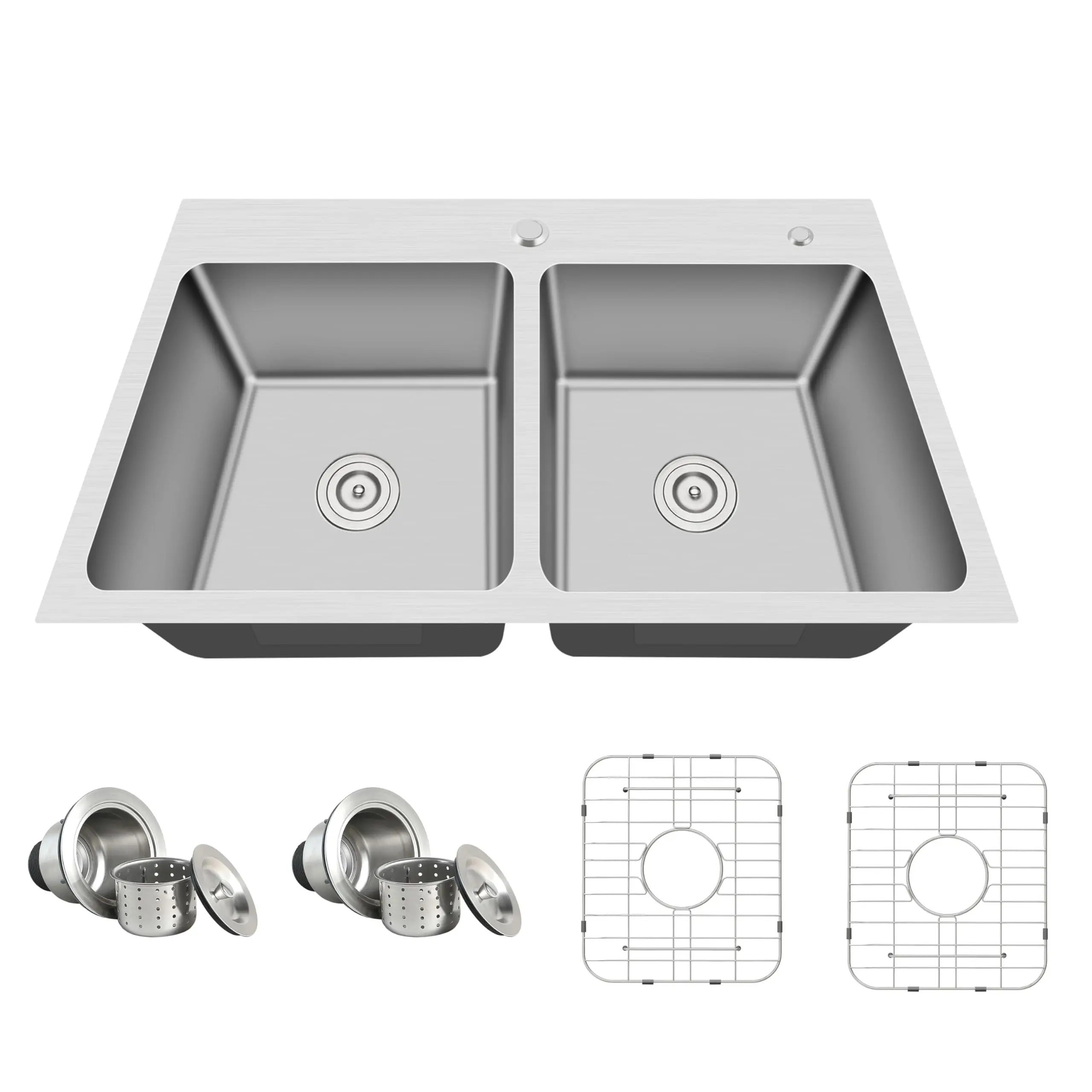 33 Inch Drop In Double Bowl Handmade Topmount 33x22 Kitchen Sink