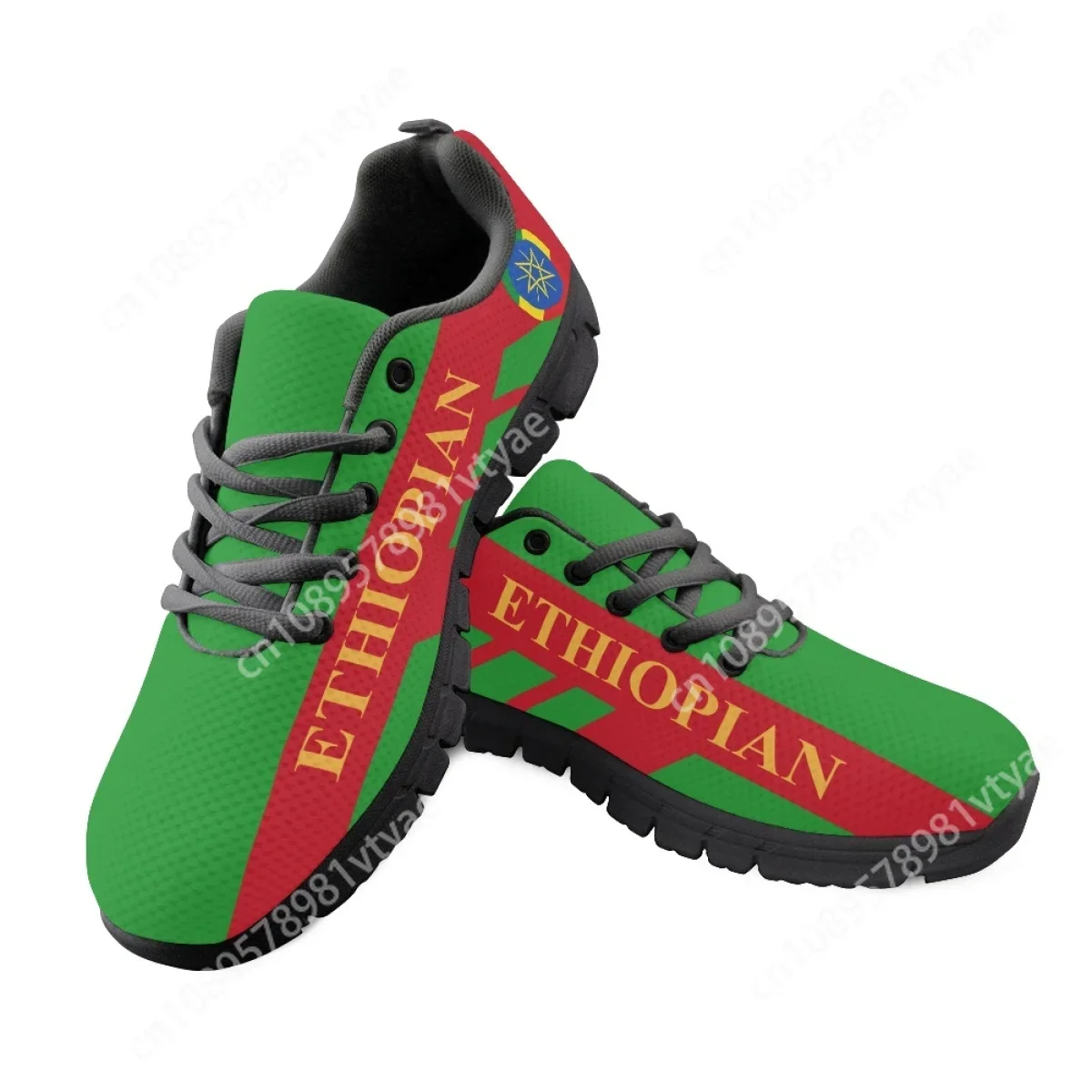 Custom Made Ethiopian Flag Print Women's Lace-up Flat Shoes Autumn Comfort Sneakers Lady Lightweight Casual Walking Tennis 2023