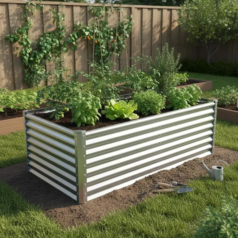 Bac à légumes surélevé de 60 cm avec fond ouvert, jardinière rectangulaire en métal avec protection d'angle épaisse, 180x95x60 cm, argent