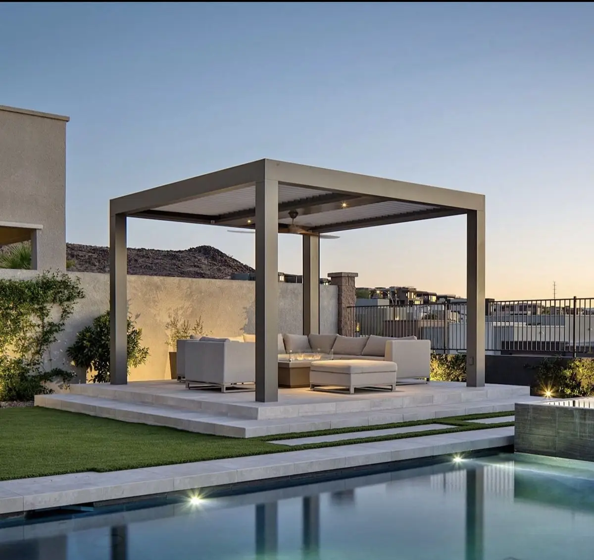 

Motorized Waterproof Outdoor Aluminium Pergola Morden Gazebo with Adjustable Louvers Poolside Sun Shade Pergolas and Gazebos