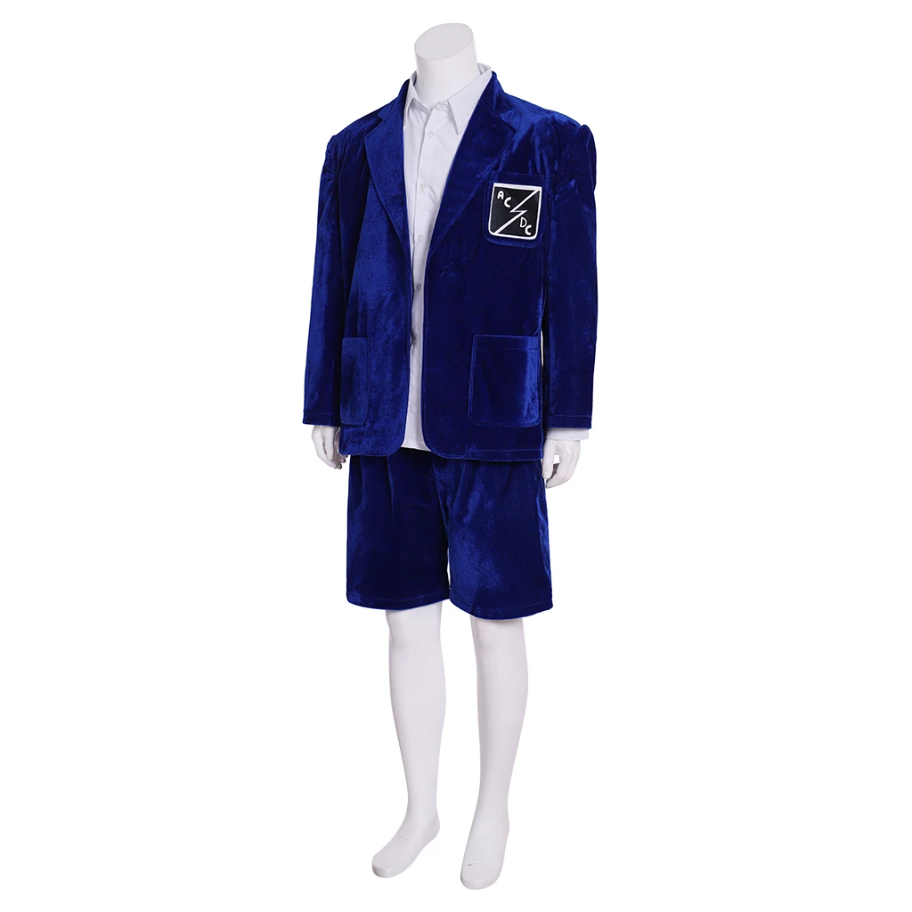 Adult Men Band Rock Band Angus Cosplay Young School Boy Uniform Costume Outfits Angus Blue Velvet Jacket Shirt Pants Full Set