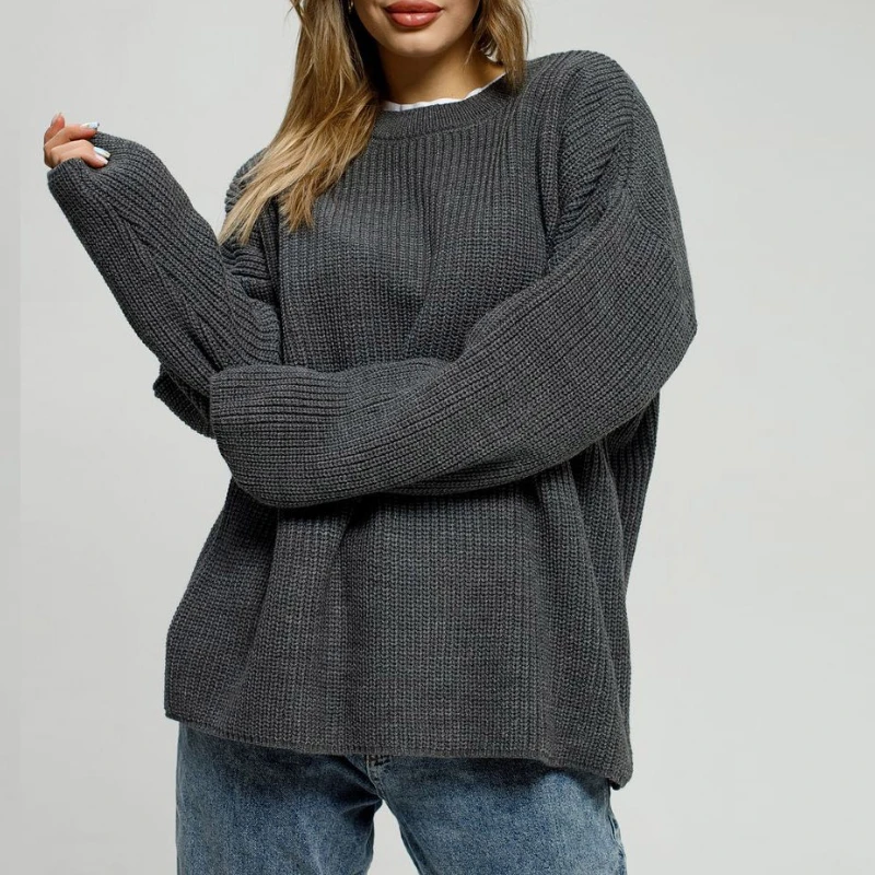 

Fashion and Elegant Sweater 2025 Autumn and Winter Round Neck Loose Long-sleeved Knitted Women's Sweater Coat