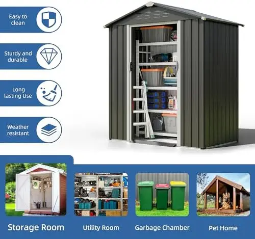 JY QAQA 5x3 FT Metal Outdoor Garden Storage Shed,Waterproof Metal Garden Sheds with Window and Lockable Double - view 4